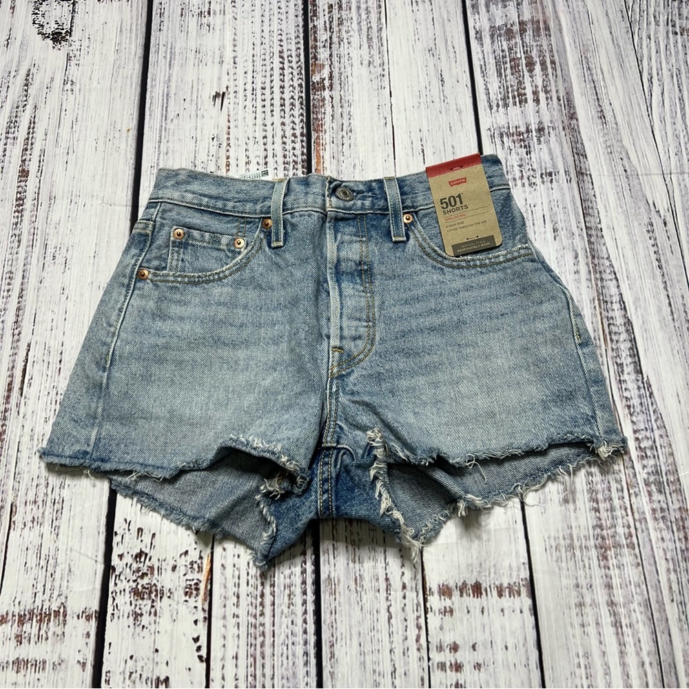 LEVIS 501 Original Fit Light Indigo High Waisted Denim Shorts